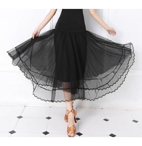 Black tulle cotton fabric women's long length ballroom tango waltz performance competition dancing dance skirts